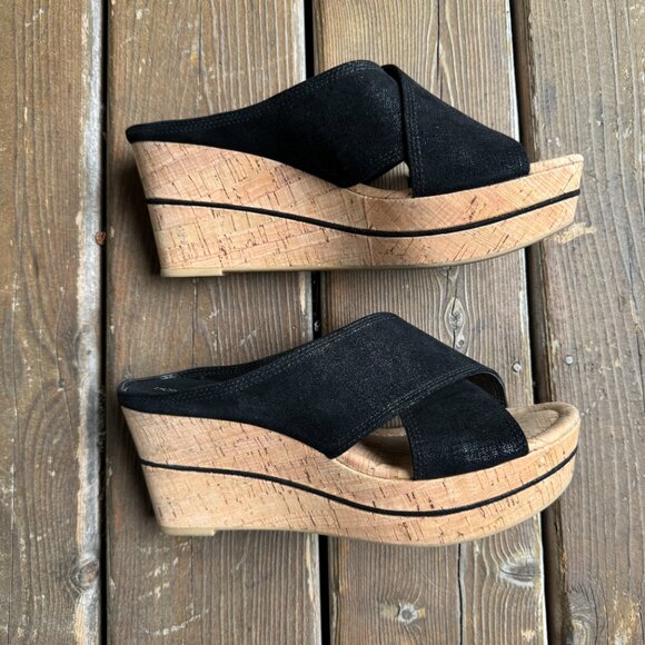 EUC Donald Pliner Black CrissCross Dakota Cork Wedges in Women's 9 - Picture 8 of 11